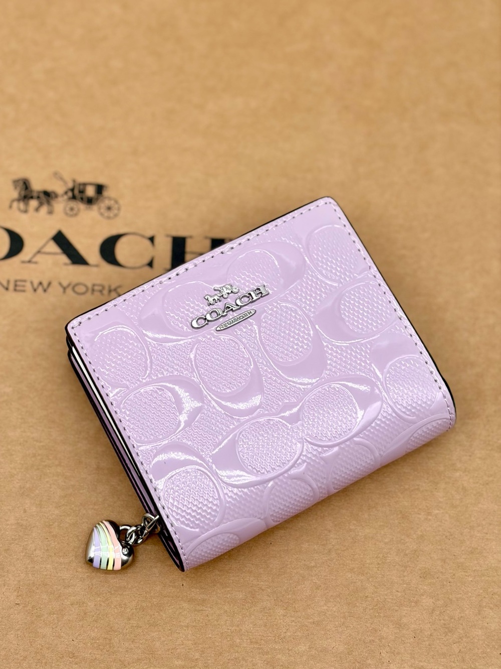 Coach Embossed Wallet in Lilac with Heart Charm